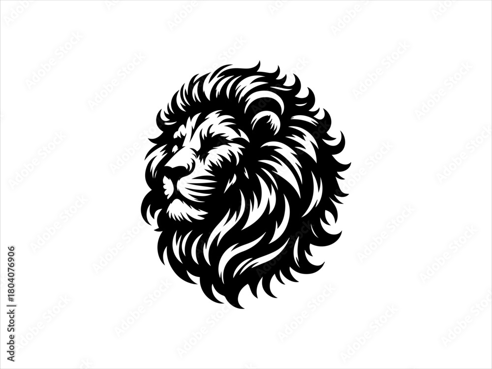 Fototapeta premium Lion head silhouette forms a bold vector emblem in black. Logo design concept