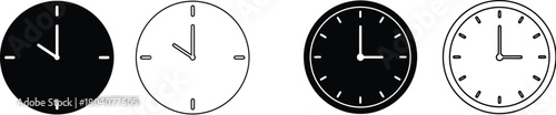 Clock and time icon set. Watch and timer symbols in solid and outline styles.