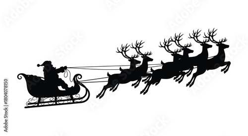 Santa Claus riding a sleigh with reindeer Christmas silhouette vector illustration