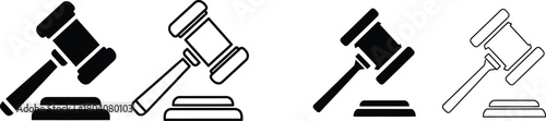 Judge gavel icon set. Law justice and auction hammer symbols in solid and outline styles.