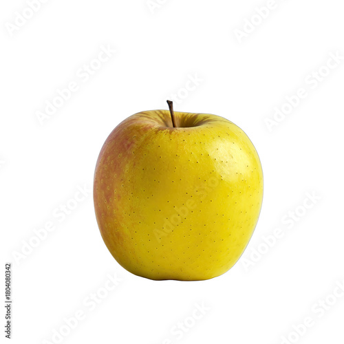Golden Yellow Apple Isolated on Black Background with Delicate Water Droplets and Subtle Reddish Blush Illuminated by Soft Light