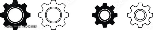 Settings and gear icon set. Cogwheel mechanism symbols in solid and outline styles.