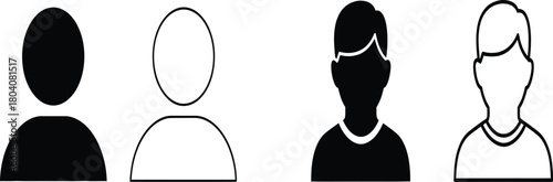 User profile and avatar icon set. Person and human member symbols in solid and outline styles.