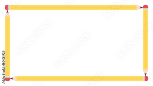 Cute yellow pencils border frame background. Flat design illustration. Back to school concept.	