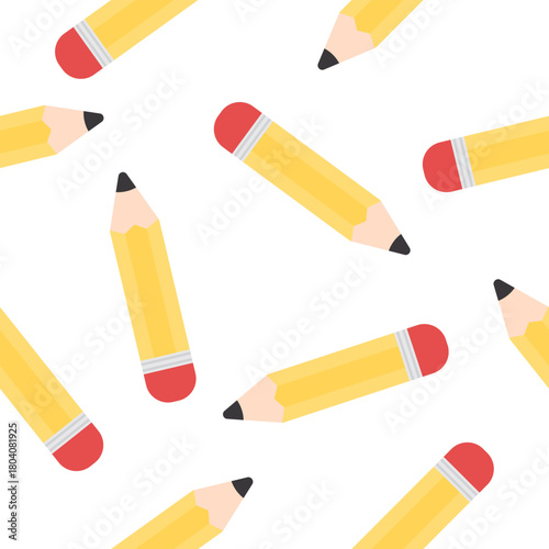Cute yellow pencils seamless pattern background. Flat design illustration. Back to school concept.