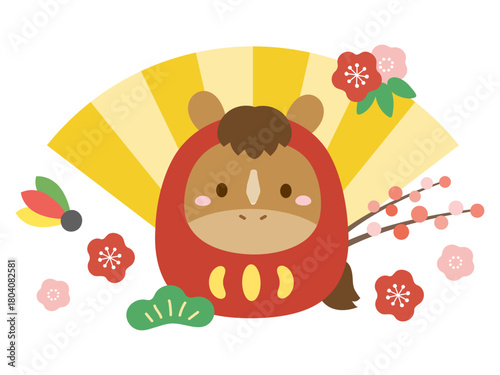 馬の干支だるま、正月飾り、年賀状素材