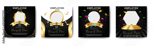 Black Professional Employee Of The Month square banner template. Employee appreciation banner template design. Corporate social media banner, flyer, card. vector