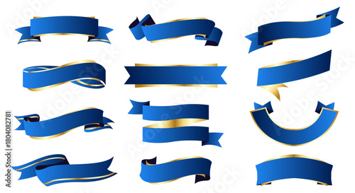 Blue Ribbon banner set design elements. Simple ribbons. Luxury ribbon banner design material. collection of luxurious title ribbons with blue gold edges. vector