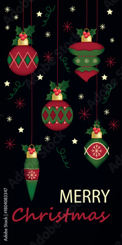 Merry Christmas tree decoration banner background illustration On a dark blue background