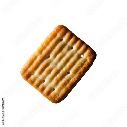 Golden Rectangle Cracker with Rippled Edges and Perforations Isolated on a Stark Black Background With Dramatic Side Lighting Highlighting Texture and Crisp Edges