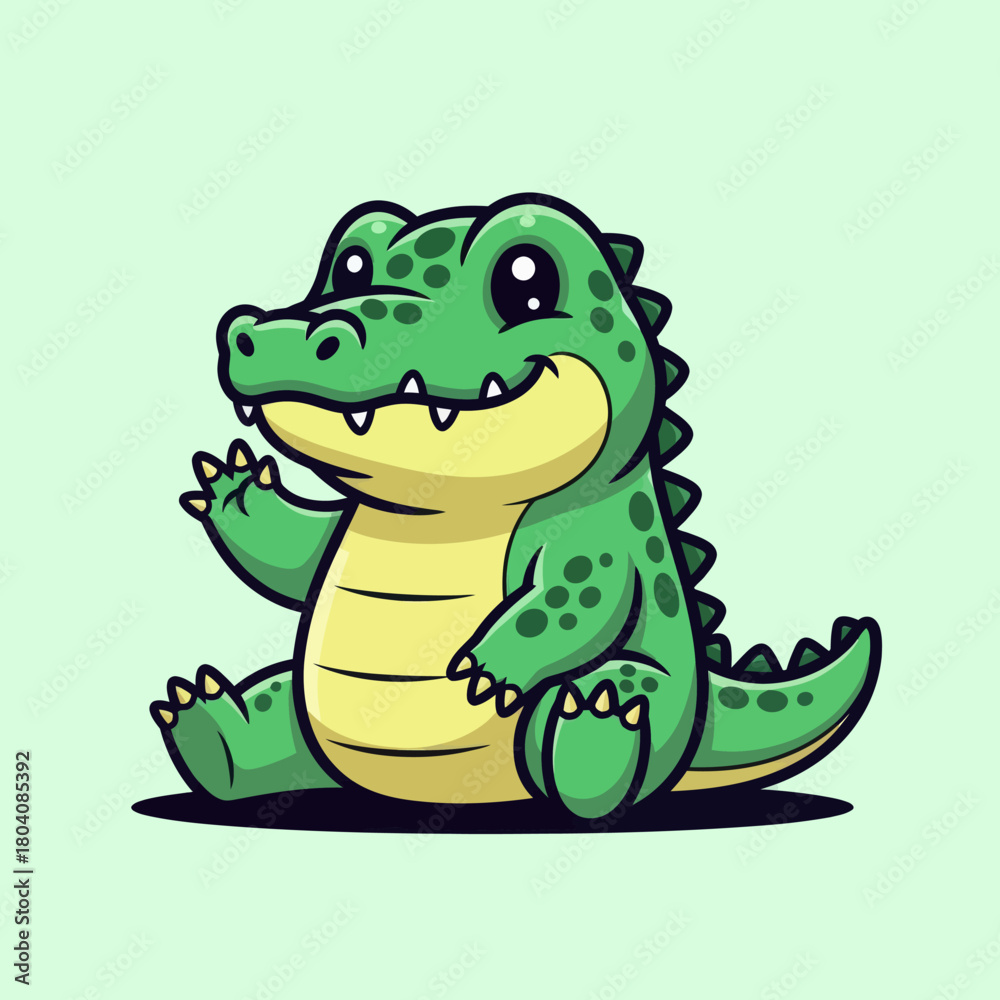 Fototapeta premium Cute crocodile waving hand cartoon vector icon illustration. Animal nature icon concept isolated
