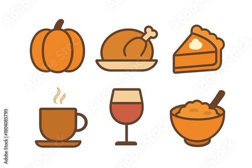 Traditional Thanksgiving holiday dinner featuring roasted turkey, pumpkin pie, and warm drinks