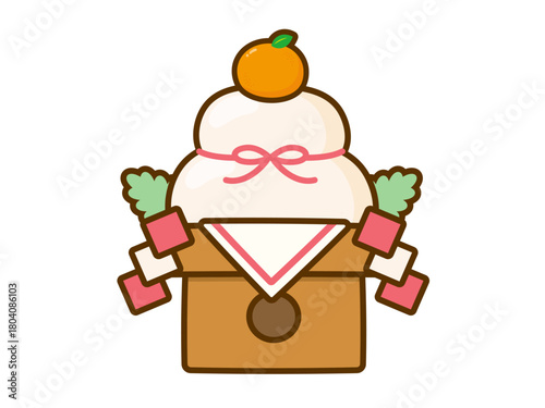 鏡餅のイラスト、正月のお飾り、食べ物