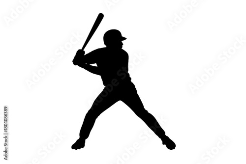 Baseball player silhouette in batting stance preparing to swing the bat