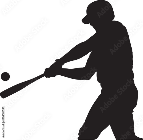 Dynamic silhouette of a baseball player hitting the ball with a powerful swing