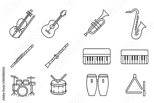 Diverse outline icons representing acoustic and electronic musical instruments