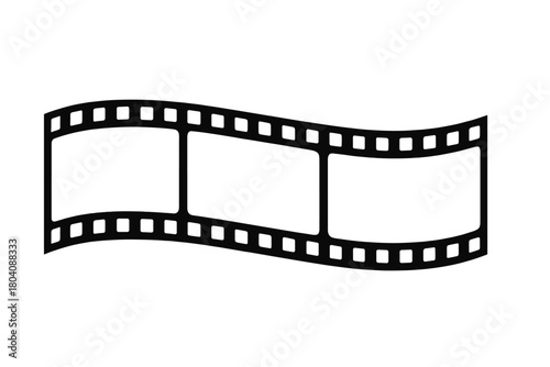 Curved classic movie film strip segment featuring three blank frames and sprocket holes