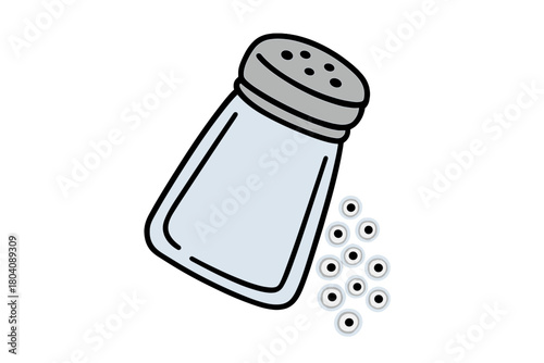 Classic kitchen salt shaker pouring seasoning granules isolated on white