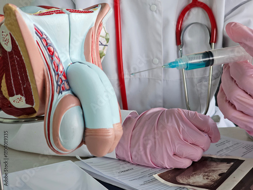 Intracavernous injections for erection. Injection into the penis. Penile enlargement with subcutaneous injections concept