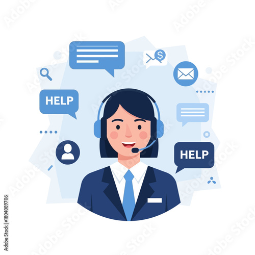 Friendly customer service representative providing support with headset, ready to assist clients with their needs, and resolve issues professionally.