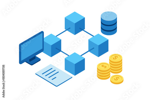 Isometric blockchain network connecting data storage and financial transactions