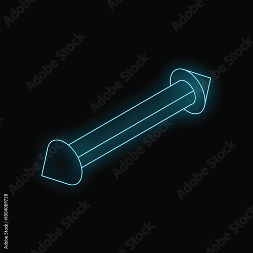 Neon glowing icon of piercing jewelry accessory for ear, lip, eyebrow or nose, on black background
