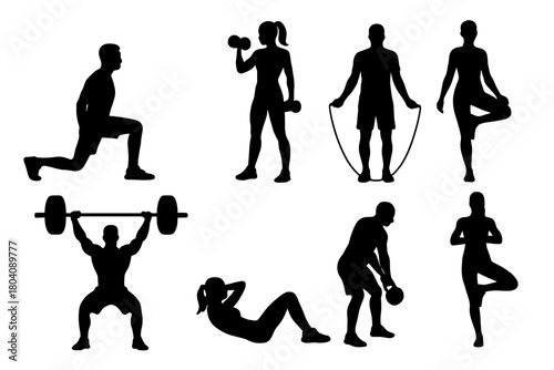 Diverse group of people doing fitness exercises and workout routines