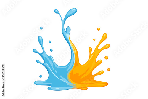 Dynamic splash of blue water and orange liquid colliding in a vibrant abstract composition