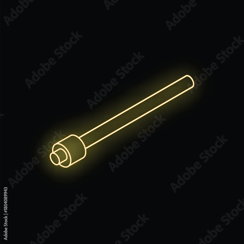 Neon yellow glowing car axle shaft isometric view on black background