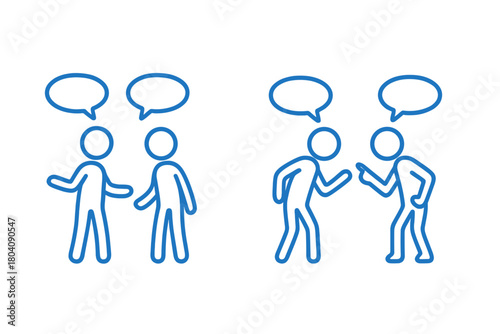 Calm dialogue and intense disagreement representing different human interactions