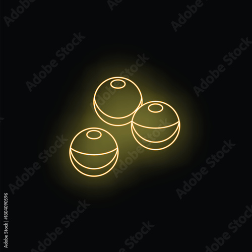 Neon icon of olives glowing yellow against a dark background