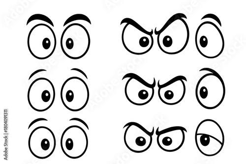 Set of expressive cartoon eyes displaying various emotions like anger surprise and sleepiness