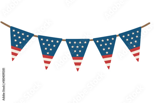 Festive garland of triangular pennants featuring American flag stars and stripes pattern