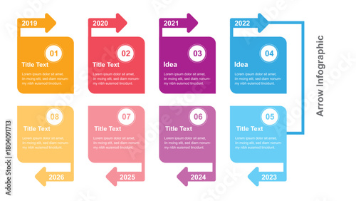 Colorful Arrow Infographic Depicting Timeline from 2019 to 2026 with Numerical Markers and Title Text