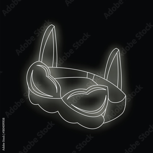White glowing neon sign depicting women's underwear on a black background