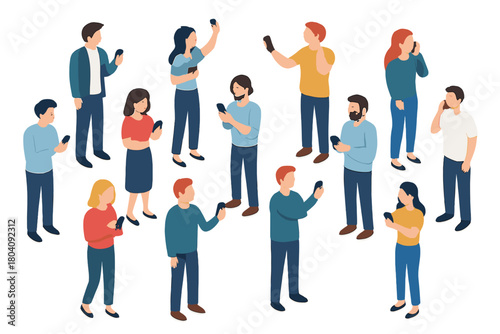Diverse people standing and using mobile phones for social media and communication