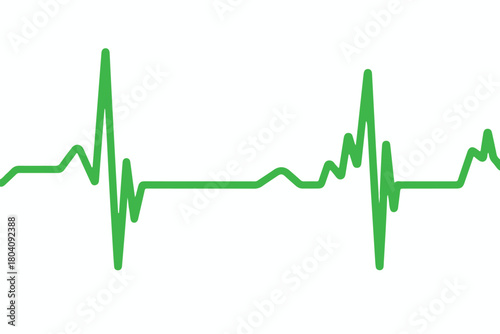 Green ecg line with two hearts isolated on white background, medical concept