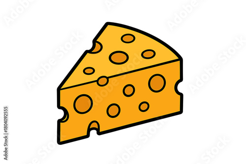 Delicious bright yellow cheese wedge with characteristic holes isolated on white background