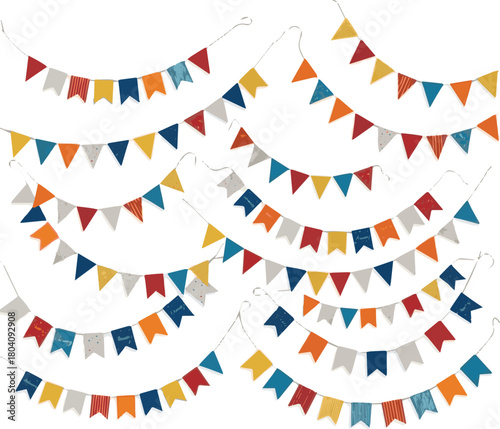 Create colorful string bunting fair garland bright carnival triangle holiday decoration orange yellow red white blue three-dimensional anniversary birthday celebrate colourful congratulation cut-out e