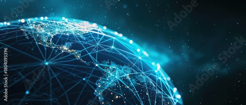 Global network and connectivity on Earth, high speed data transfer and cyber technology, information.