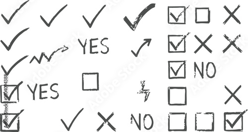 Free Download Check marks doodle set. Vote, yes, no, checkbox, checklist, tick and cross signs, v and x drawn concept. Hand drawn doodle sketch style vector illustration - GFXLoad