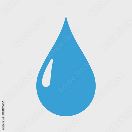 Blue water drop on a light gray background.