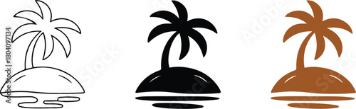 Tropical vector palm tree silhouettes on a summer beach island landscape illustration for your vacation travel design