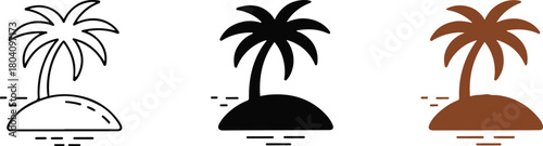 Vector illustration of a tropical summer island beach landscape with palm tree silhouettes