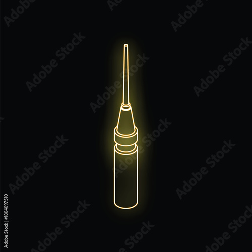 Neon medical nasal spray glowing on dark background, healthcare and medicine concept