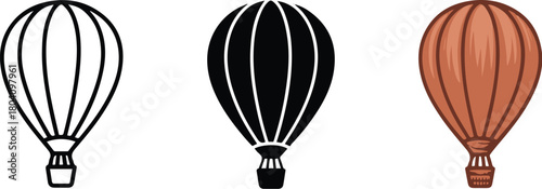 Vector illustration of a fishing rod and a hot air balloon flying in the sky