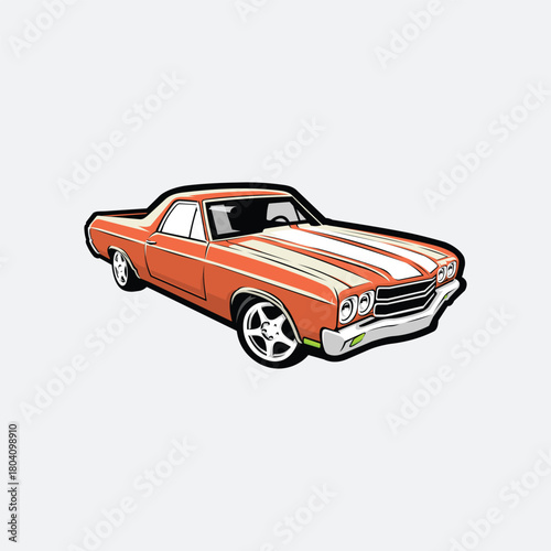 Classic American Utility Pickup Sedan Hotrod Lowered Vector Art Illustration in White Background