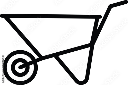 Wheelbarrow Line Icon - Garden Construction Cart Vector Symbol