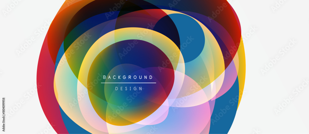 Fototapeta premium Abstract colorful layers create dynamic circular design. Vibrant hues blend, forming modern background element. Smooth gradients offer visual interest.