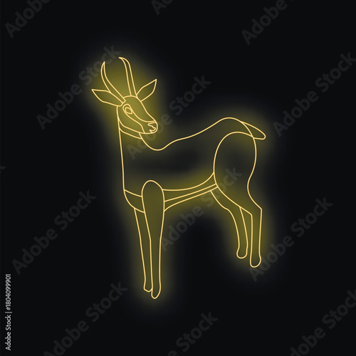 Stylized neon illustration of a springbok, glowing brightly against a dark background